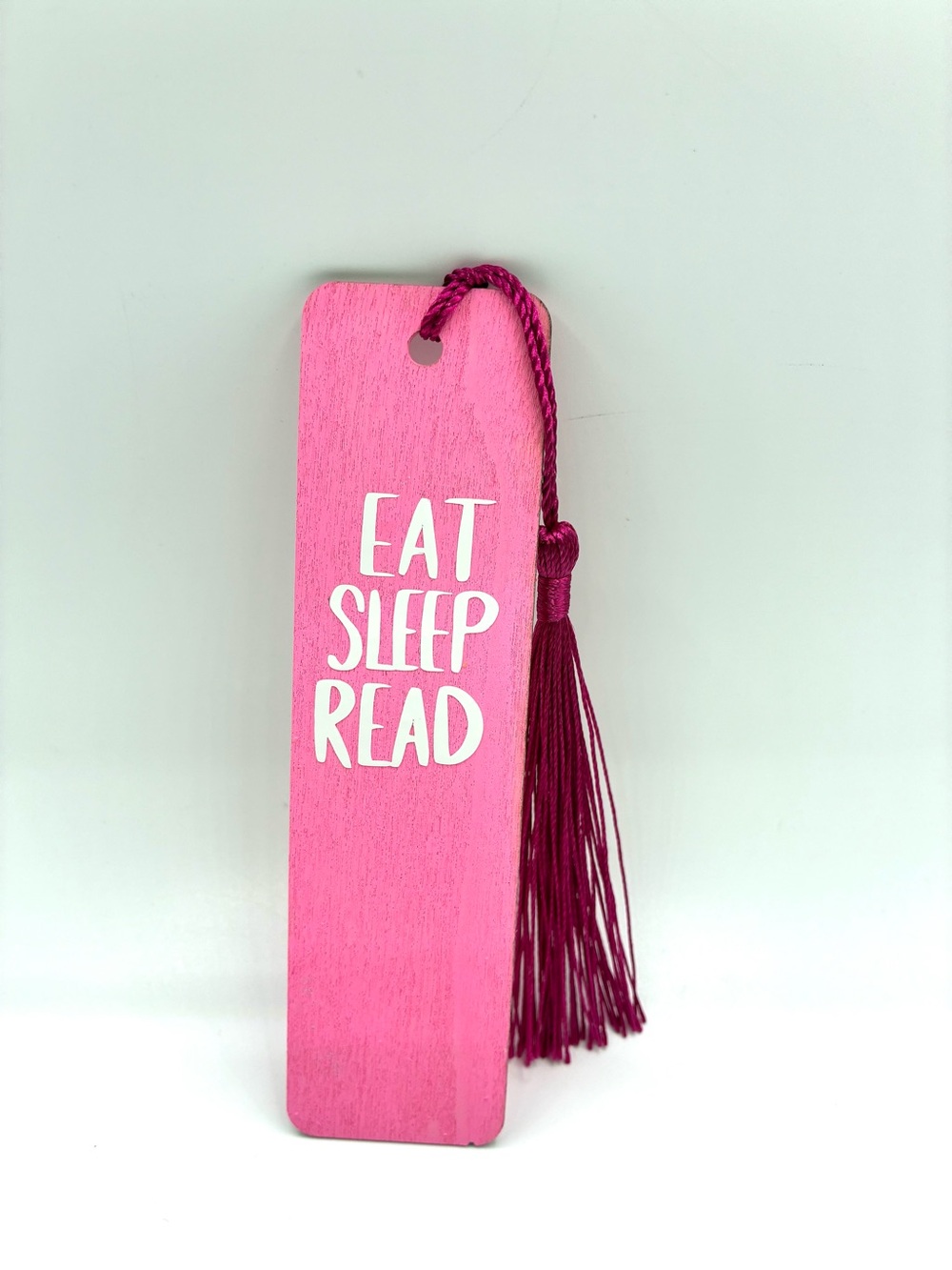 Pink "Eat Sleep Read" Wooden Bookmark with Tassel